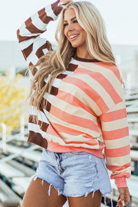 Stripe Color Block Shoulder Pullover Sweatshirt