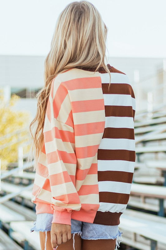 Stripe Color Block Shoulder Pullover Sweatshirt