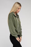 Online green Cropped Zip-Up Hoodie