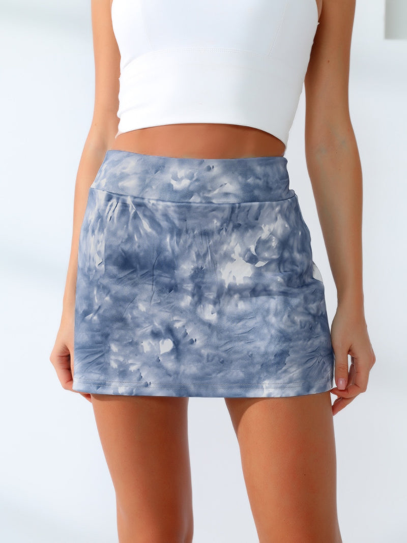 Quick-Dry Tie-Dye Wide Waistband Active Tennis Skirt