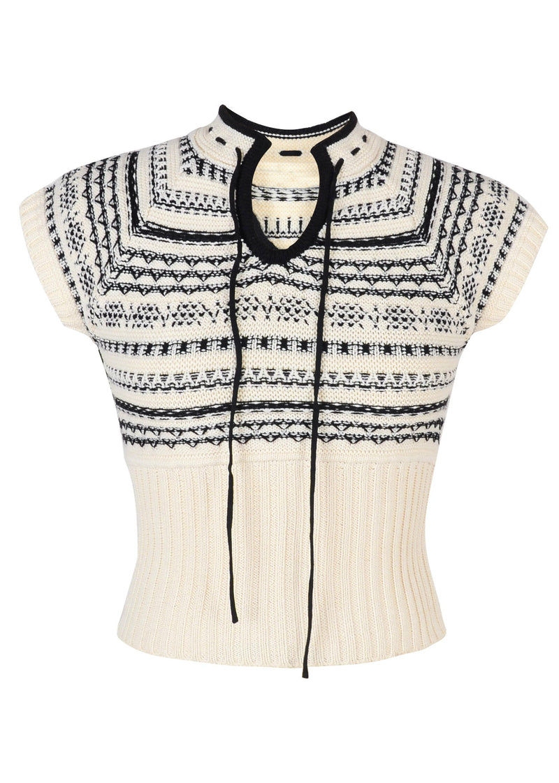 Geometric Pattern Tie Neck Knit Blouse for you