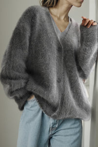 Dark gray Button Up Dropped Shoulder Cardigan