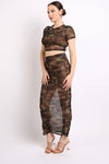 Camo printed top and maxi skirt set