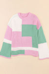 Color Block Round Neck Drop Shoulder Sweater