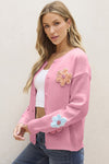 Knitted Floral Pattern Button Up Cardigan