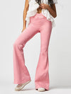 Pink Asymmetric Waist Flare Jeans