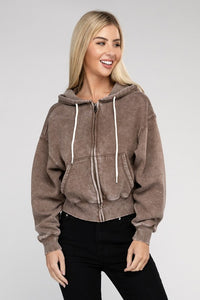 Buy brown Cropped Zip-Up Hoodie