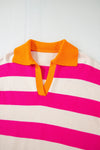 Close up view of the collar on Contrast Stripes Johnny Collar Long Sleeve Sweater