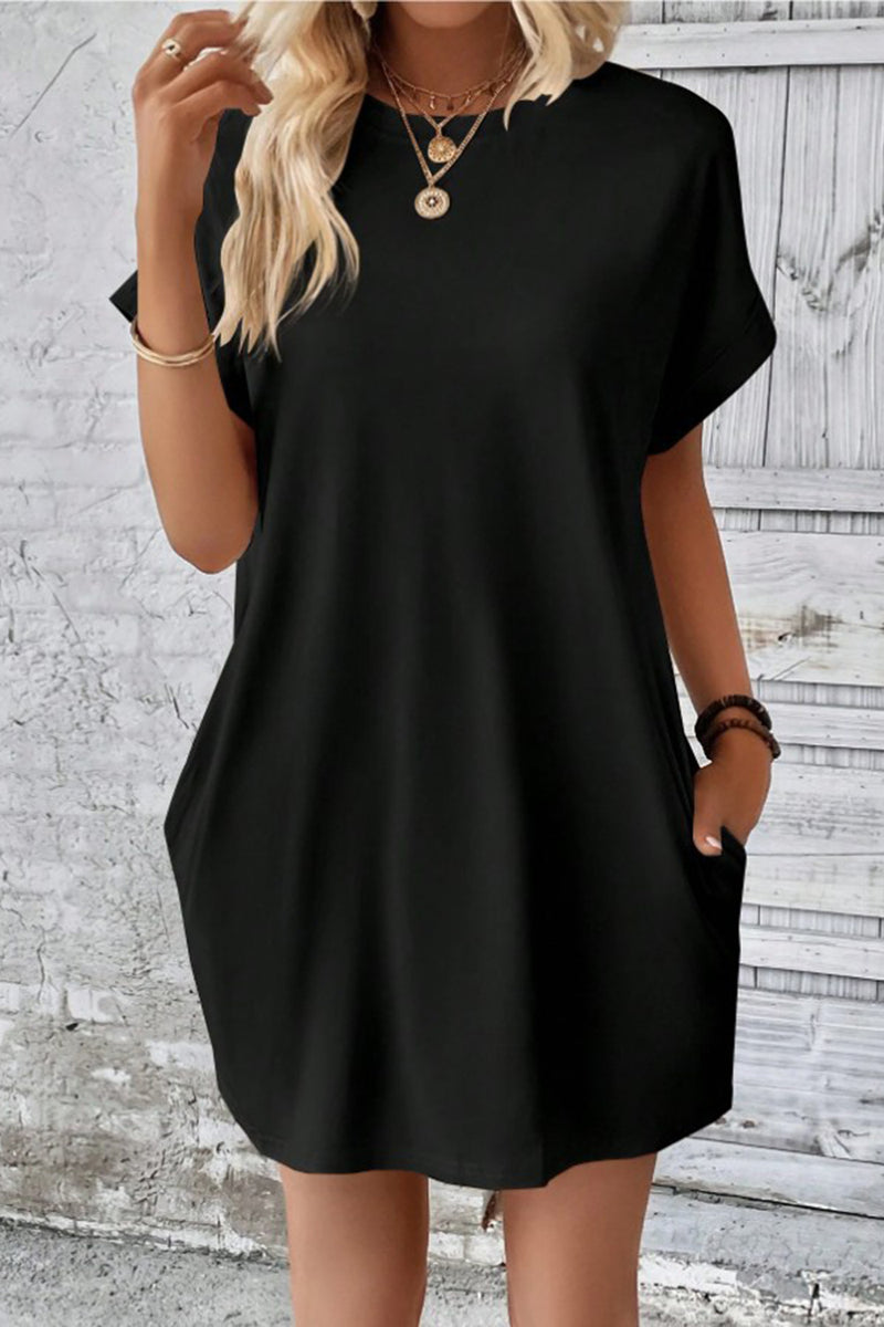 Pocketed Round Neck Short Sleeve Dress