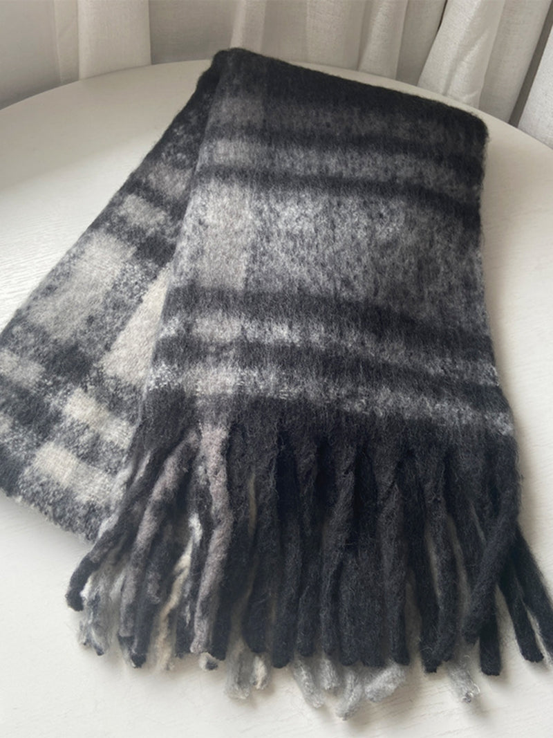 Fringe Plaid Polyester Scarf