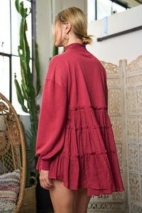 View of the back of MOCK NECK TUNIC KNIT TOP PLUS-red