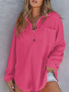 Pink Waffle-Knit Dropped Shoulder Long Sleeve Sweatshirt