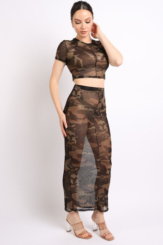 Camo Printed Maxi Skirt Set