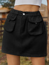 Pocketed Elastic Waist Denim Skirt