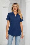 Navy Curved Hem Johnny Collar Polo Shirt