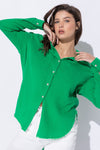 Green WRINKLED GAUZE BUTTON DOWN SHIRT WITH ROUGH EDGING