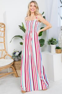 STRIPE SMOCKED MAXI DRESS