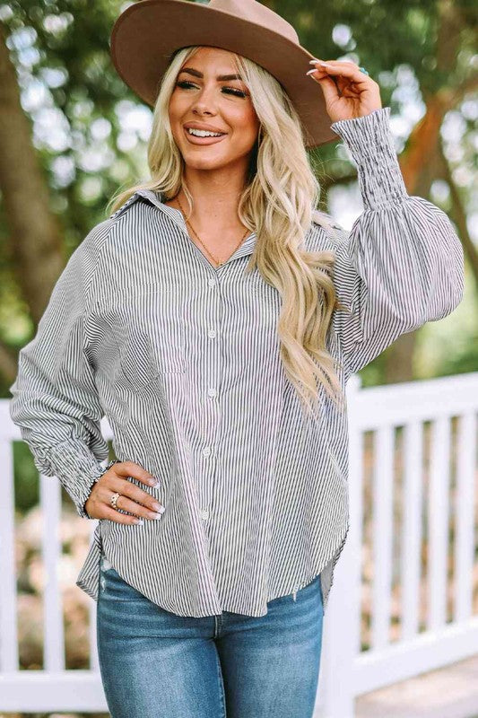 Gray Fernanda Lantern Sleeve Shirt