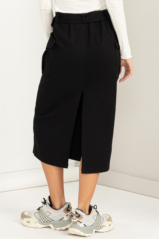 PROFESSIONAL POISE BUCKLED BELT CARGO SKIRT