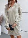 Ribbed Collared Neck Long Sleeve Dress