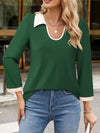 Contrast Collared Neck Long Sleeve Top