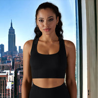 Black Textured Racerback Sports Bra 