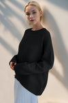 Black view of Basic Bae Round Neck Dropped Shoulder Sweater