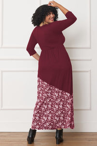 Burgundy Asymmetrical Leopard Accent Maxi Dress