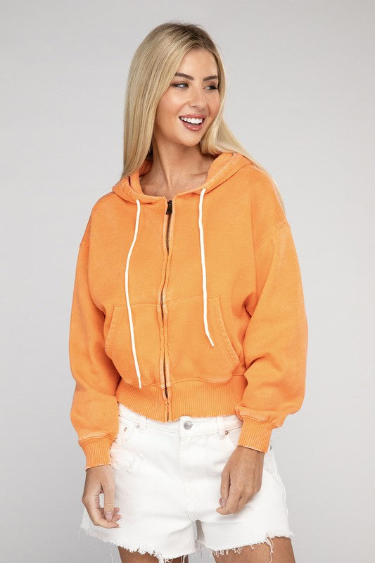 Beat Cropped Zip-Up Hoodie in orange