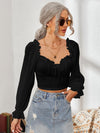 Mesh Sweetheart Neck Flounce Sleeve Top