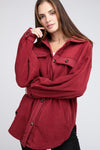 Fleece Buttoned Down Oversized Jacket Burgundy