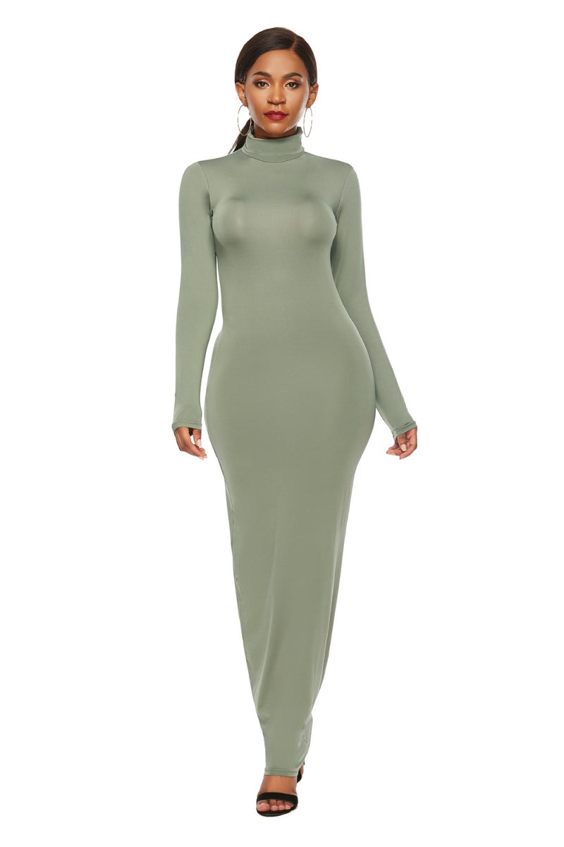 Mock Neck Long Sleeve Maxi Slim Dress