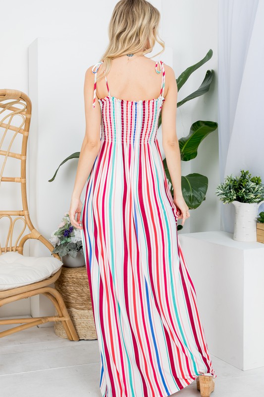 STRIPE SMOCKED MAXI DRESS