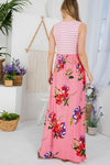 Back view of LORAL MIX TANK MAXI DRESS-pink