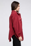 Fleece Buttoned Down Oversized Jacket Burgundy