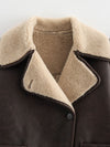 view of top half of Collared Neck Long Sleeve Plush Jacket