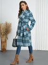 Plaid Tie Waist Long Sleeve Coat