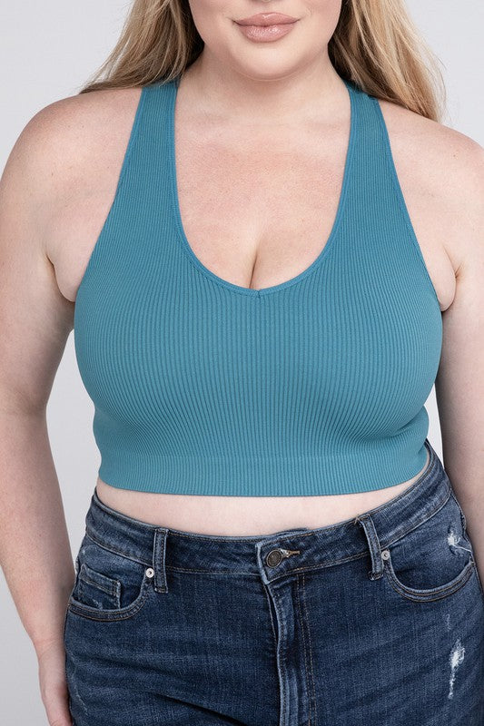 Close up view of Plus Ribbed Cropped Racerback Tank Top