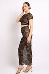 Camo printed top and maxi skirt set