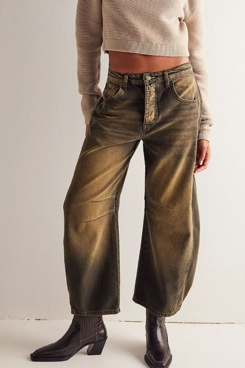 Dark Wide Leg Jeans with Pockets