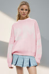 Pink Basic Bae Contrast Letter Round Neck Long Sleeve Sweater