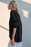 Left side view of black Basic Bae Round Neck Dropped Shoulder Sweater