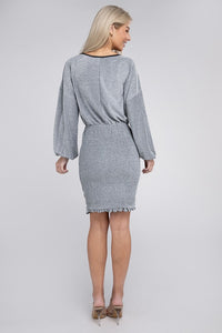 Back of Bishop Sleeve Metallic Dress