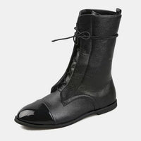 Contrast Lace Up Point Toe Boots