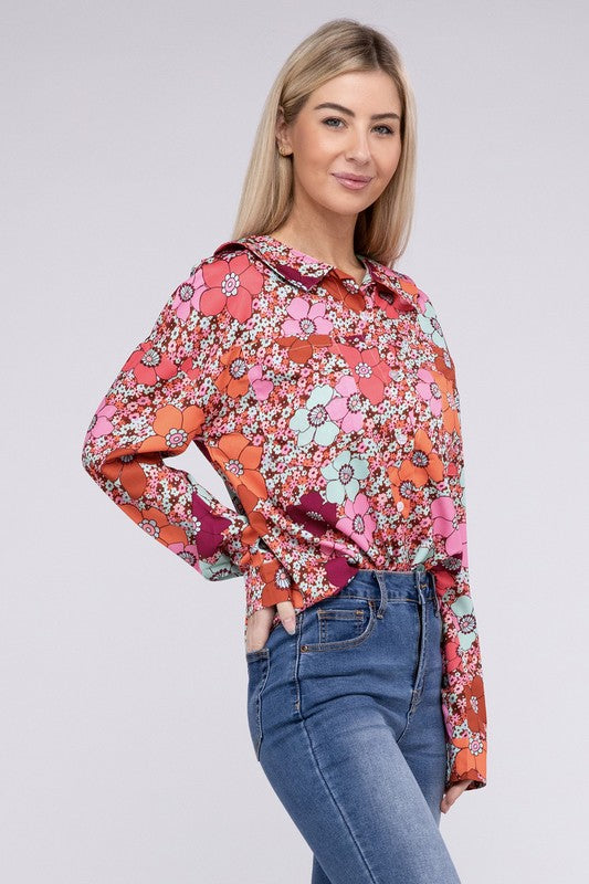 Pretty Floral Printed Long Sleeve Shirt