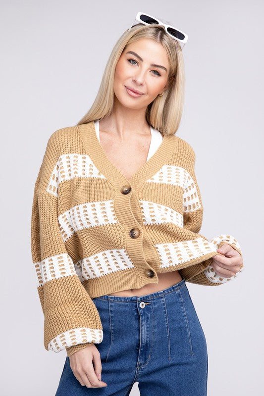 front view of Striped Colorblock Cardigan