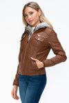 YMI Removable Faux Layered Multi-Pocket Jacket with Fuzzy Hood