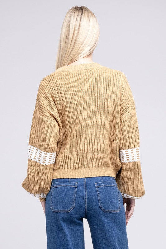 back view of Striped Colorblock Cardigan
