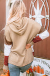 Close up back view of Color Block Kangaroo Pocket Hooded Sweater