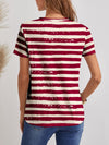 FAM-FAM Striped V-Neck Short Sleeve T-Shirt